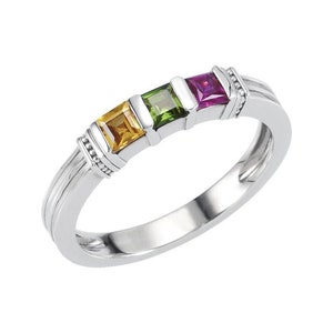 Anello impilabile per neomamme 1, 2 o 3 pietre portafortuna taglio principessa Anelli per la famiglia in argento sterling