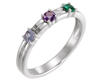 Stackable Mother's Ring 1- 3 Stones Sterling Silver Family Jewelry Birthstones