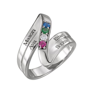 Family Mother&#39;s Ring Sterling Silver 1-5 Round Birthstones, Engraving option