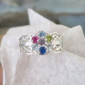 Family Heirloom Jewelry 1- 7 Birthstones Mother's Ring Sterling Silver
