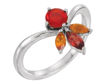4 Stones Multi Shape Birthstones Ring Sterling Silver Mother's Family Heirloom Jewelry