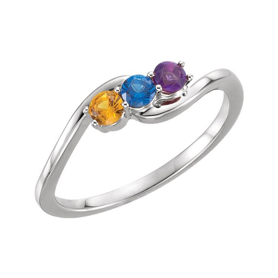 Curved Set Mother's Family 3mm Birthstone Ring Curved Set Mother's Family 3mm Birthstone Ring