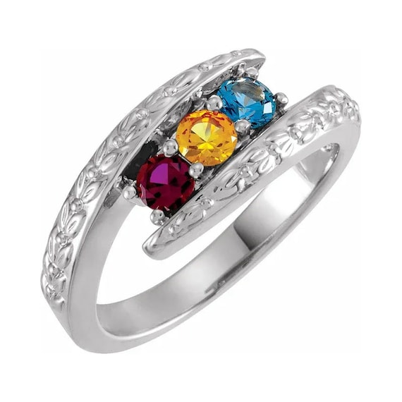 14k White Gold Genuine Diamond ByPass Mother's Family Birthstone Ring 14k White Gold Genuine Diamond ByPass Mother's Family Birthstone Ring