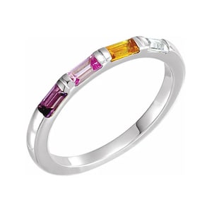 Stackable Baguette Ring. Mother&#39;s Birthstone Ring Sterling Silver Family Jewelry