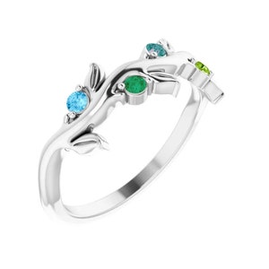 Family Floral Ring 1- 5 Stones Branch Band Sterling Silver