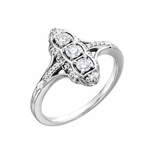 Three-Stone Vintage-Inspired Ring Sterling Silver, Personalize with Birthstones