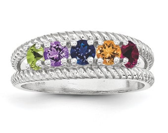 Birthstone Mother's Ring 1- 8 Stones Sterling Silver Family Jewelry