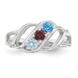 Family Birthstone Ring 1- 3 Stones Sterling Silver Personalized Mother&#39;s Jewelry