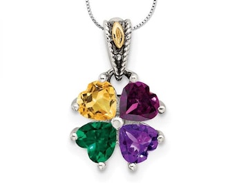 Pendentif grappe de coeurs avec pierre de naissance : argent sterling, accent d'or 14 carats
