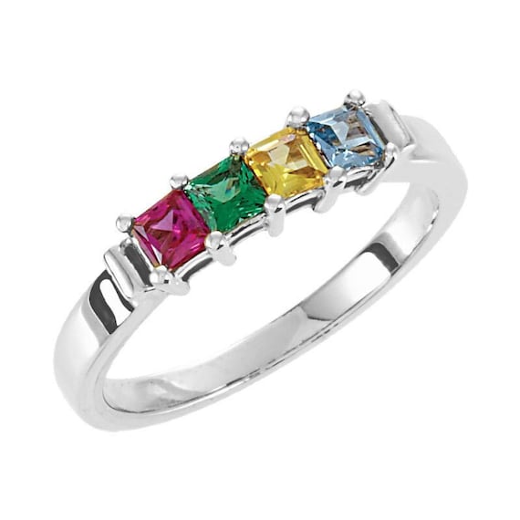Princess Square Cut Mother's Family Birthstone Ring Princess Square Cut Mother's Family Birthstone Ring