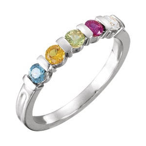 Anello per la mamma impilabile 1-5 pietre Anello in argento sterling per la festa della mamma con pietra portafortuna