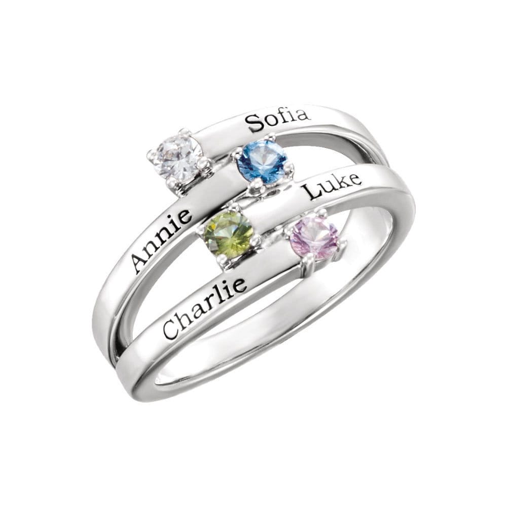 Carina Gems. Silver 1 to 4 Stones/Names Engravable Mother Ring