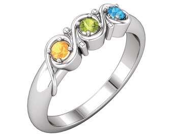 Personalized Mother's Day Ring 1- 5 Stones Sterling Silver Family Jewelry