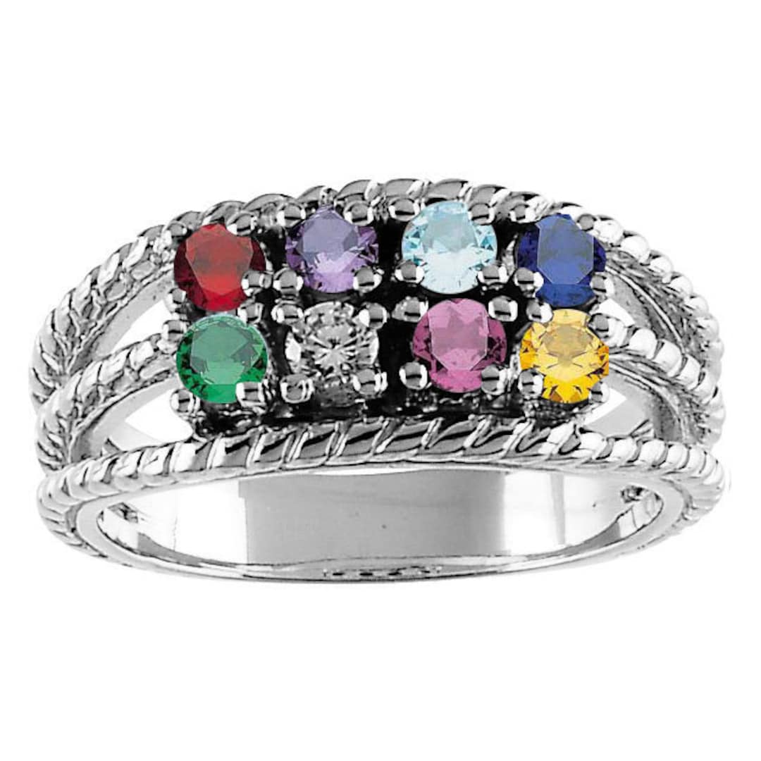 Mother s Family Ring 8 10 or 12 Stones Sterling Silver Mother s Day Birthstone Ring