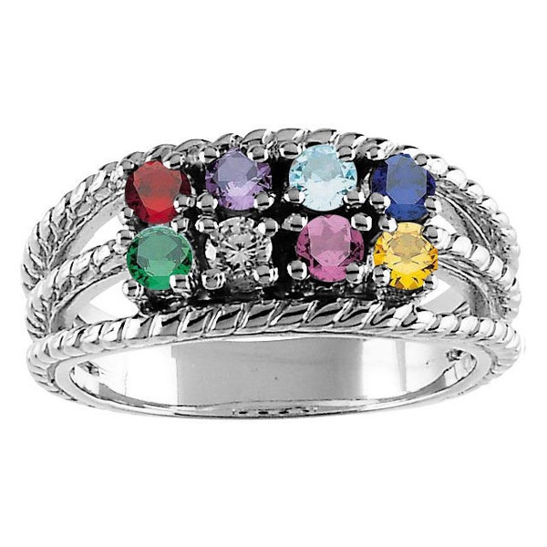 Mother's Family Ring 8, 10 or 12 Stones Sterling Silver Mother's Day Birthstone Ring