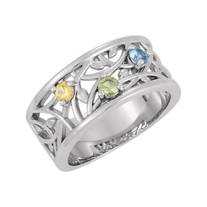 Floral Familie Birthstones Ring, personalisierte Sterling Silber Muttertag Schmuck