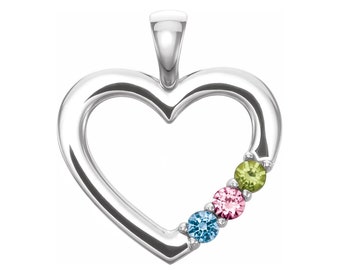 Heart Mother&#39;s Pendant Family Jewelry Sterling Silver 1-6 Round Birthstones