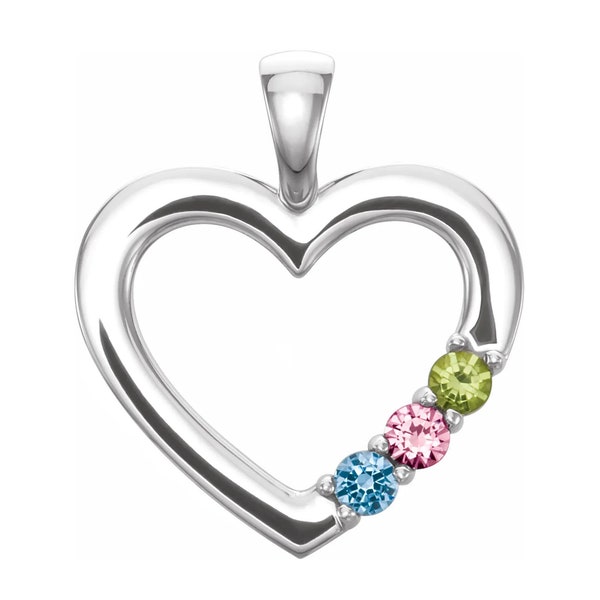 Heart Mother's Pendant Family Jewelry Sterling Silver 1-6 Round Birthstones