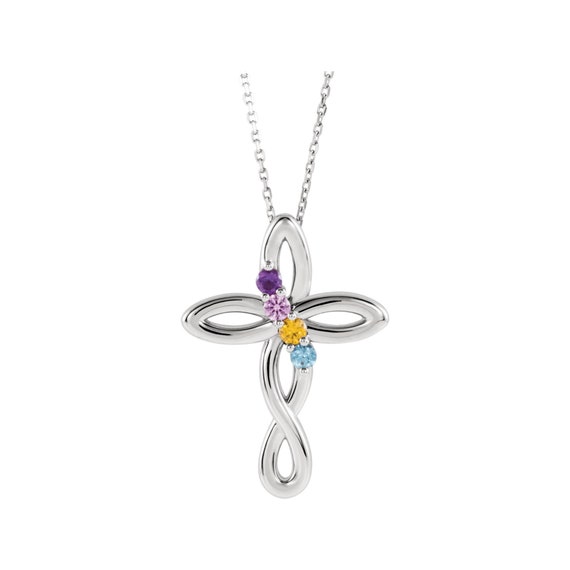 Cross Family Pendant Mother s Jewelry Sterling Silver 1 5 Round Birthstones Etsy Canada
