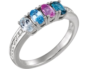Sterling Silver Mother's Ring: Oval Birthstones, Personalized Jewelry
