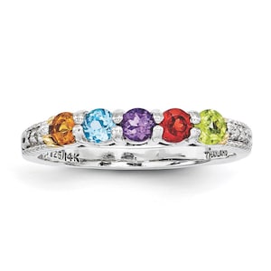 Sterling Silver and 14k with Diamond accent Mother&#39;s Birthstone Ring 2 - 5 Stones