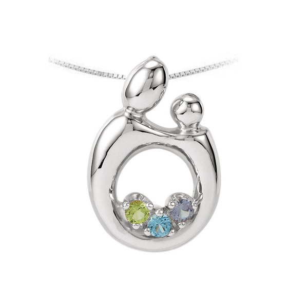 Mother and Child Birthstone Pendant Sterling Silver 1-6 Stones, Mom's Jewelry