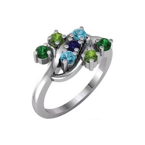 Family Mother's Ring 1- 7 Stones Sterling Silver Birthstones Mother's Day Jewelry