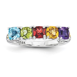 Antiqued Sterling Silver and 14k with Diamond accent Mother's Birthstone Ring 2 - 5 Stones