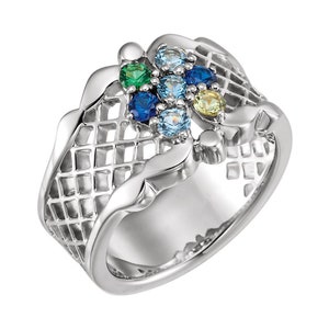 Family Heirloom Jewelry 1- 7 Birthstones Mother&#39;s Ring Sterling Silver