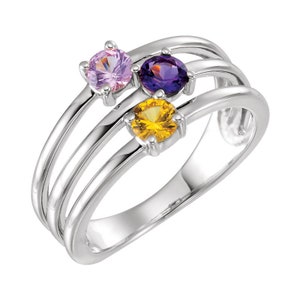 Anillo de piedra natal familiar de 1 a 5 piedras Anillo de piedra natal personalizado para el Día de la Madre en plata de ley