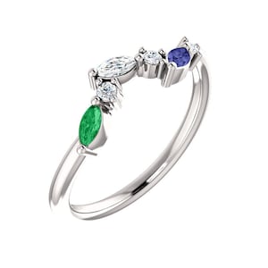 Marquise 1-6 Stones Family Ring Sterling Silver Mother&#39;s Birthstone Jewelry