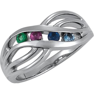 Channel Set Family Birthstone Ring 1- 4 Stones Sterling Silver Mother&#39;s Day Ring