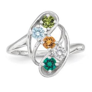 Birthstone Mutter Ring 1-7 Steine Sterling Silber