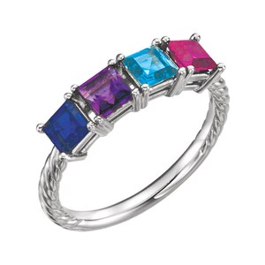 Princess-Cut Stones Ring 1- 5 Steine Sterling Silber Muttertagsschmuck
