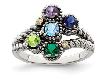 Sterling Silver Mother's Birthstone Ring: Diamond Accent, Personalized Family Jewelry