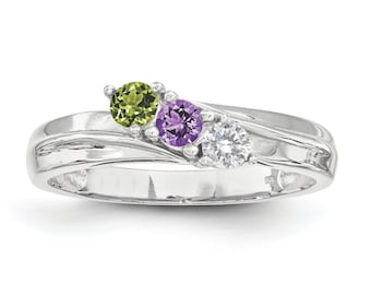 Personalized Mother&#39;s Birthstone Ring Sterling Silver 1, 2, 3 or 4 Stones. Family Jewelry Rings