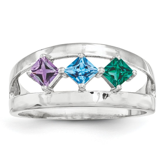 Princess Square Cut Mother's Family Birthstone Ring Princess Square Cut Mother's Family Birthstone Ring