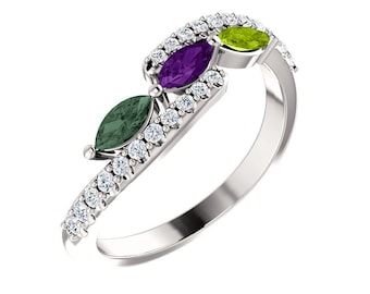 New Marquise Ring, 1 to 5 Stones Family Ring Sterling Silver Mother's Birthstone Jewelry