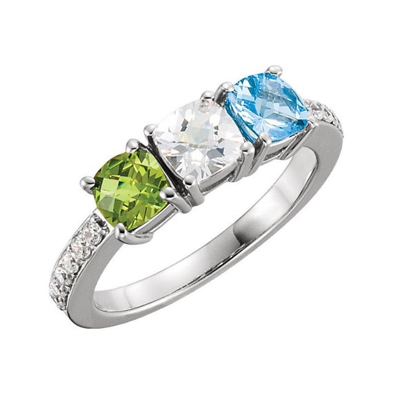 Sterling Silver & 14k Cushion Cut Family Mother's Birthstone Ring Sterling Silver & 14k Cushion Cut Family Mother's Birthstone Ring