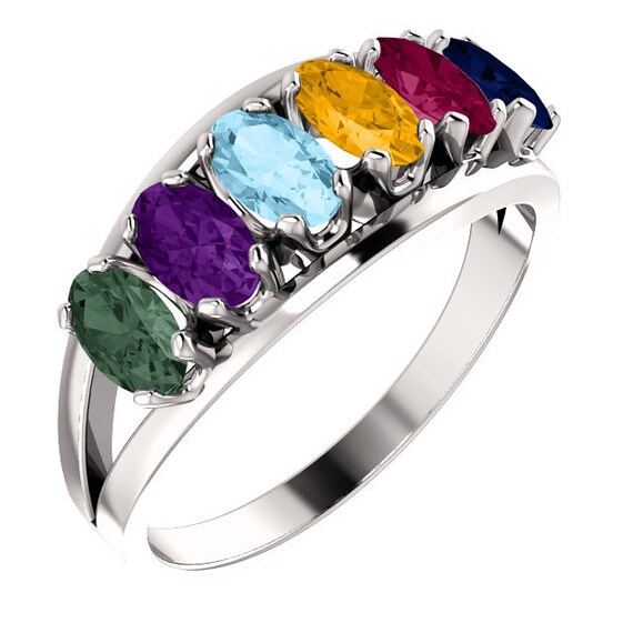 Mother s Ring 1 6 Oval Stones Sterling Silver Mother s Day Jewelry. Family Ring