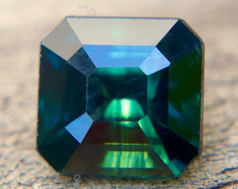 Natural Australian Green Sapphire 2.07ct Asscher Cut Eye Clean Loose Sapphire Engagement Ring Gemstone Rare Square Step Cut