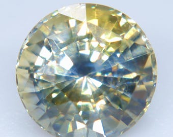 Natural Blue Yellow Bi-Color Sapphire 1.22ct Round Ceylon, Heated VS Parti Sapphire, Loose Gemstone for Custom Ring