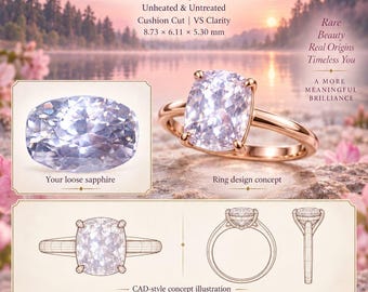 Pale Pink Sapphire 2.25 Ct, Unheated Ceylon Cushion Cut, Natural Loose Gemstone for Custom Jewelry