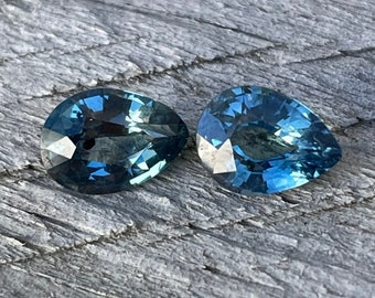 Natural Blue Green Sapphires Pair  | Pear Cut | 1.72 Carat | 7x5mm | Natural gemstones for an Earring | Jewellery Making Gemstones