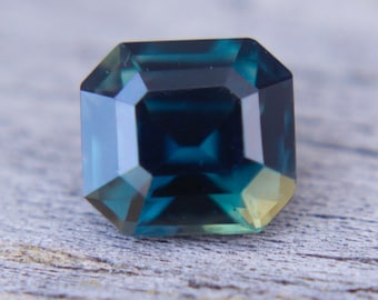 Natural Blue Green Sapphire | Emerald Cut | 2.14 Carat | Bi Coloured Sapphire | 7.17x6.62 mm | Unheated Sapphires | Natural Crystals Stones