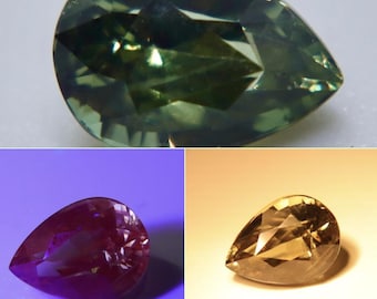 Natural Ceylon Alexandrite 1.16 Ct Pear Cut, Color Change Chrysoberyl, Unheated Untreated Loose Gemstone, Eye Clean