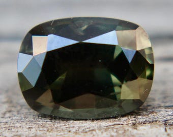 Natural Parti Sapphire | Cushion Cut | 1.32 Carat | 7.27x5.44 mm | Brownish Green Sapphire | Engagement Rings | Gemstones