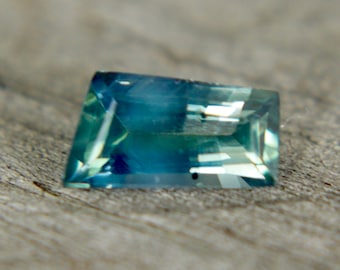 Natural Blue Green Sapphire | Tapered Baguette Cut | 8.09x4.95 mm | 1 Carat | Unheated Untreated Sapphire | Unique BiColour Sapphire Ring
