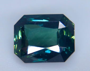 Natural Peacock Sapphire 1.62ct Emerald Cut Loose Gemstone Madagascar Blue Green Sapphire for Engagement Ring Jewelry Making Rare Gem