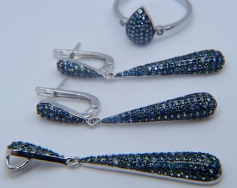 Natural blue sapphire silver jewelry Set | Ring earrings pendant Set | Ring size 7 us / O au UK / EU 54 | sapphire gift | bridal jewelry